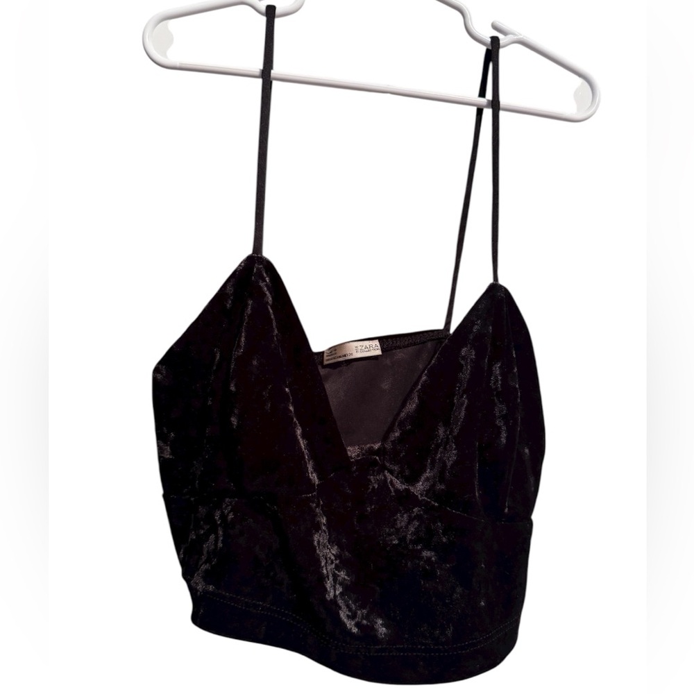 Zara Black Velvet Cropped Tank Top Bralette